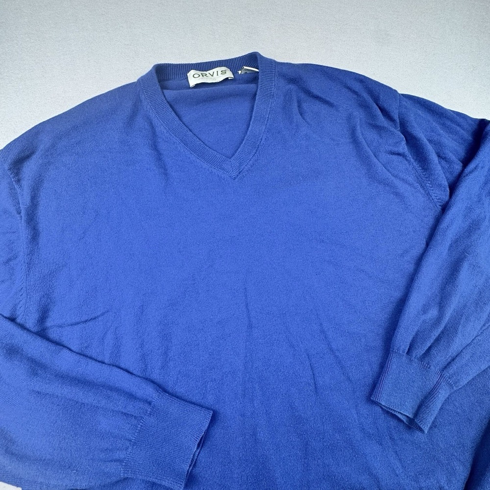 Orvis Silk‎ Cashmere Blend Sweater Men XL Blue Long Sleeve Pullover V-Neck Light